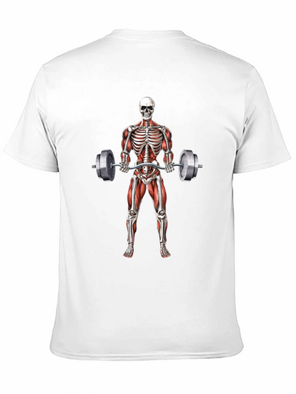 Camiseta Negra con Diseño de Esqueleto Levantando Pesas