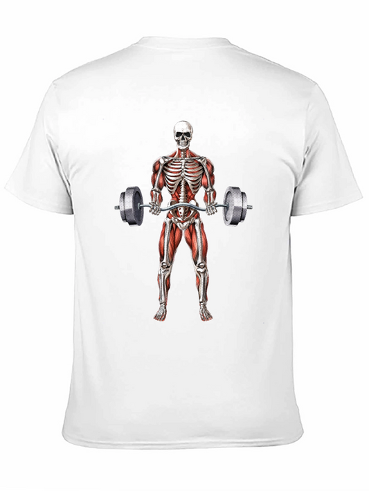 Camiseta Negra con Diseño de Esqueleto Levantando Pesas