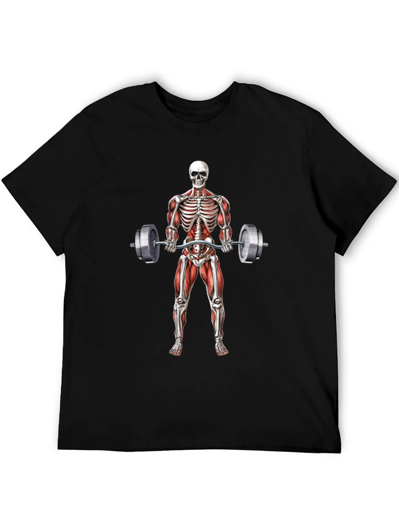 Camiseta Negra con Diseño de Esqueleto Levantando Pesas