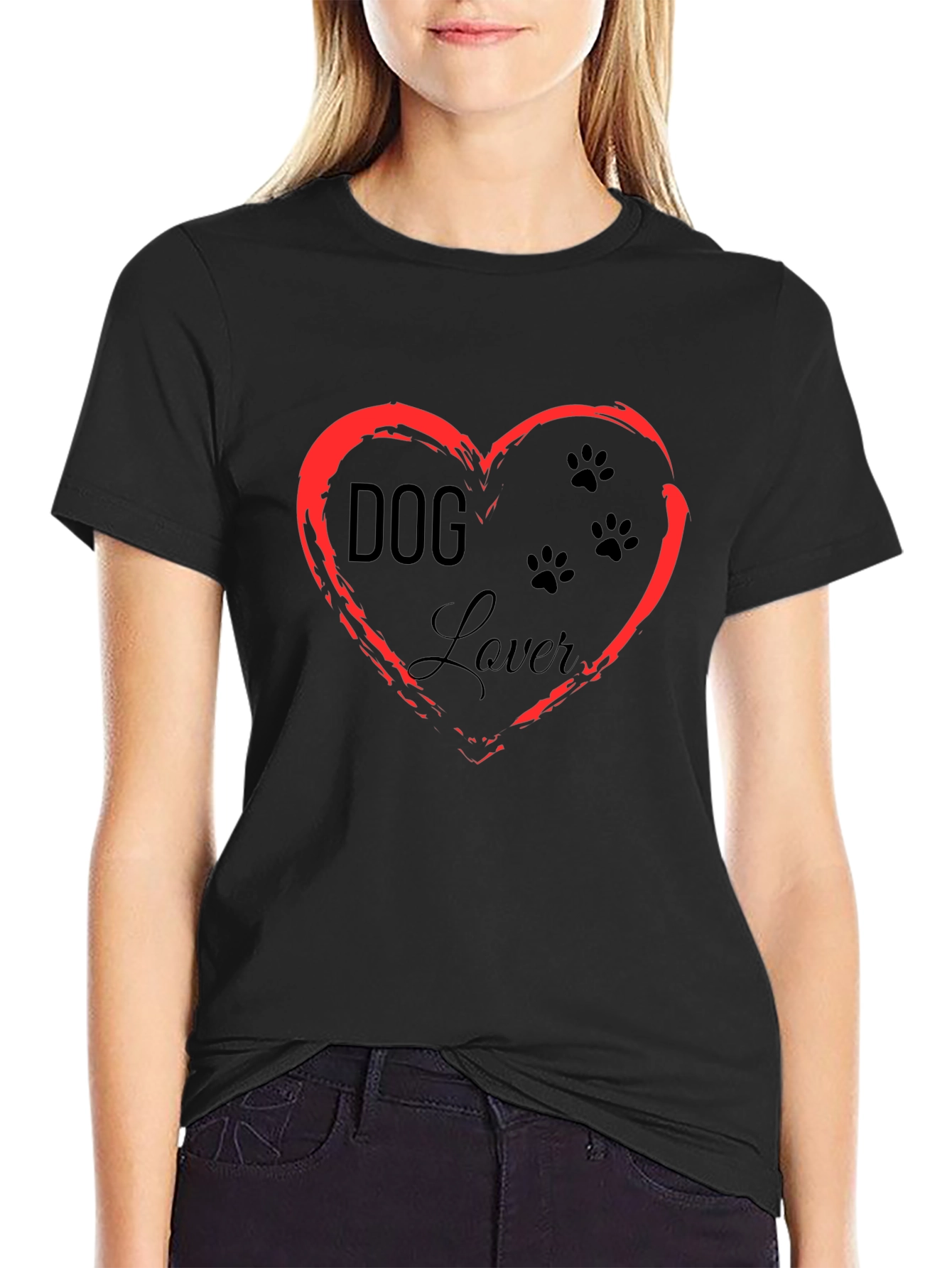 Camiseta Negra Dog Lover Diseño Corazón