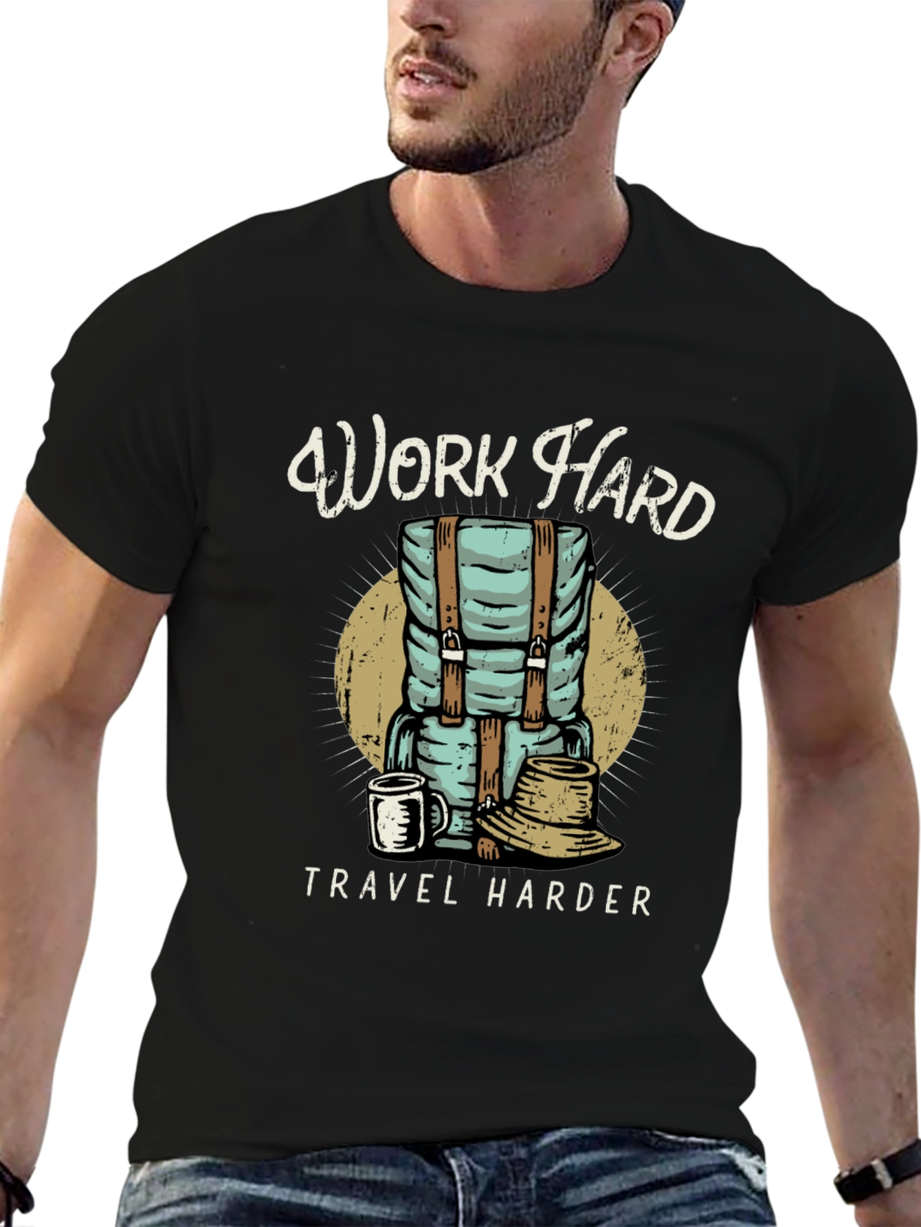 Camiseta Negra Work Hard Travel Harder