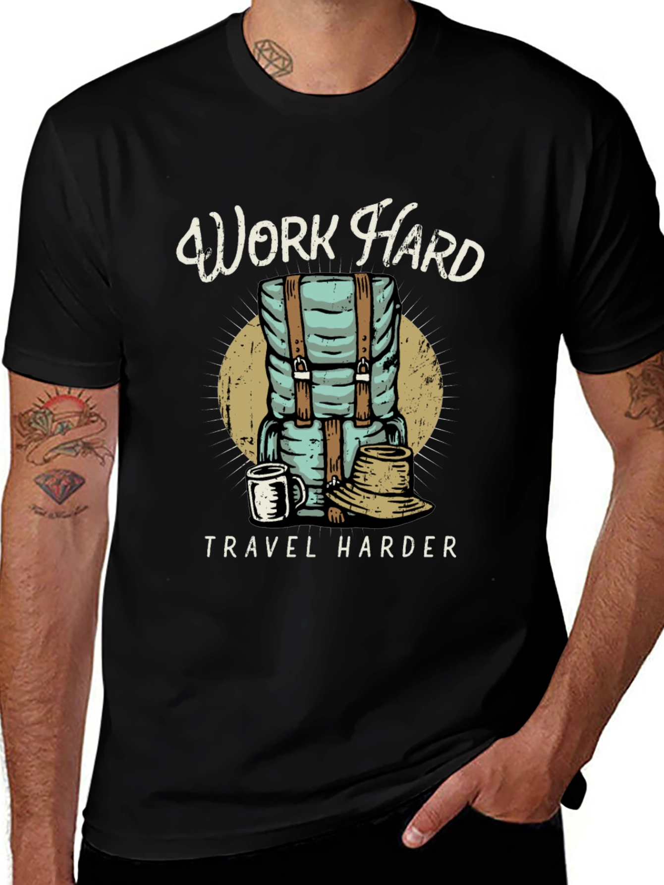 Camiseta Negra Work Hard Travel Harder