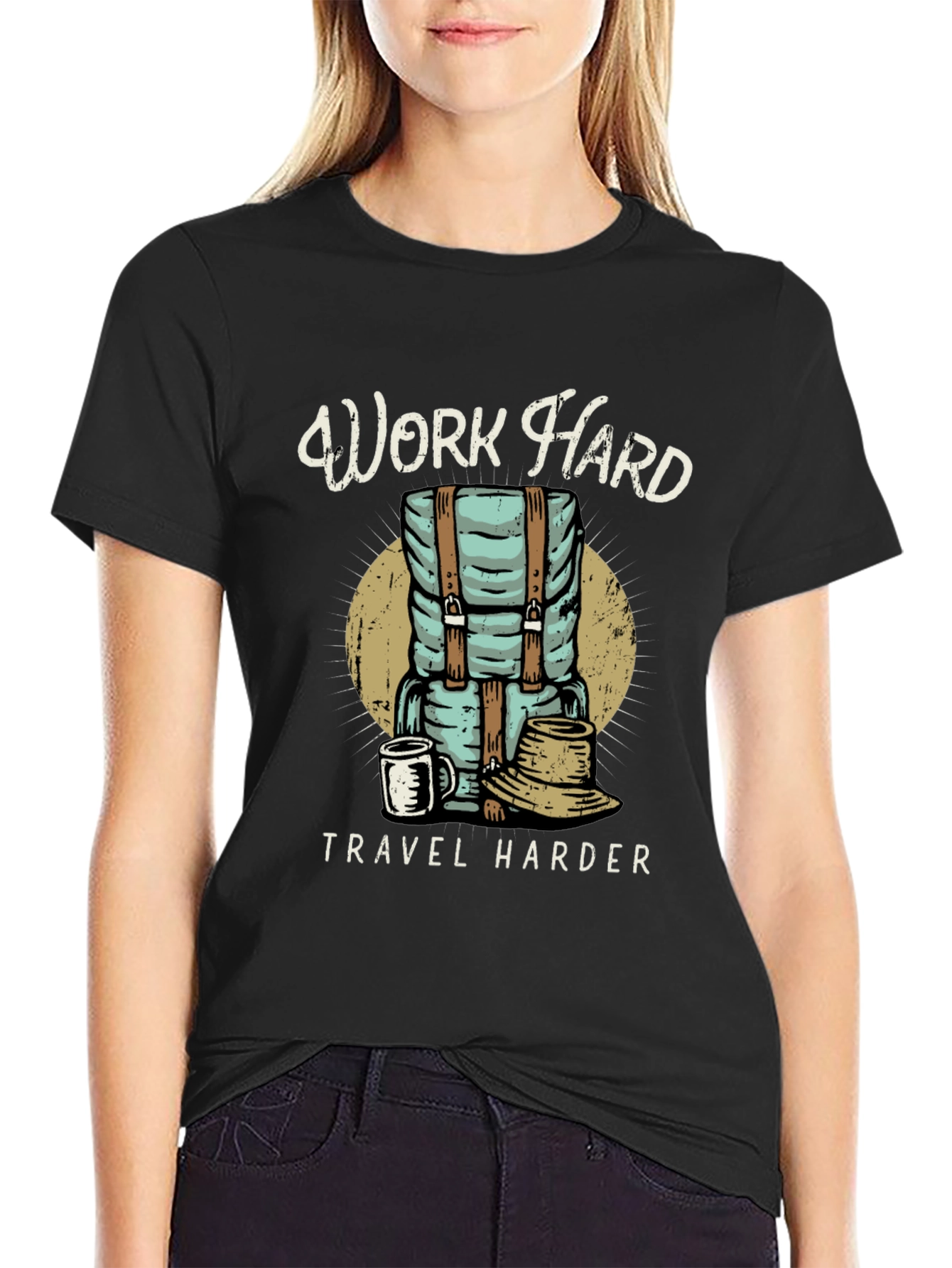 Camiseta Negra Work Hard Travel Harder