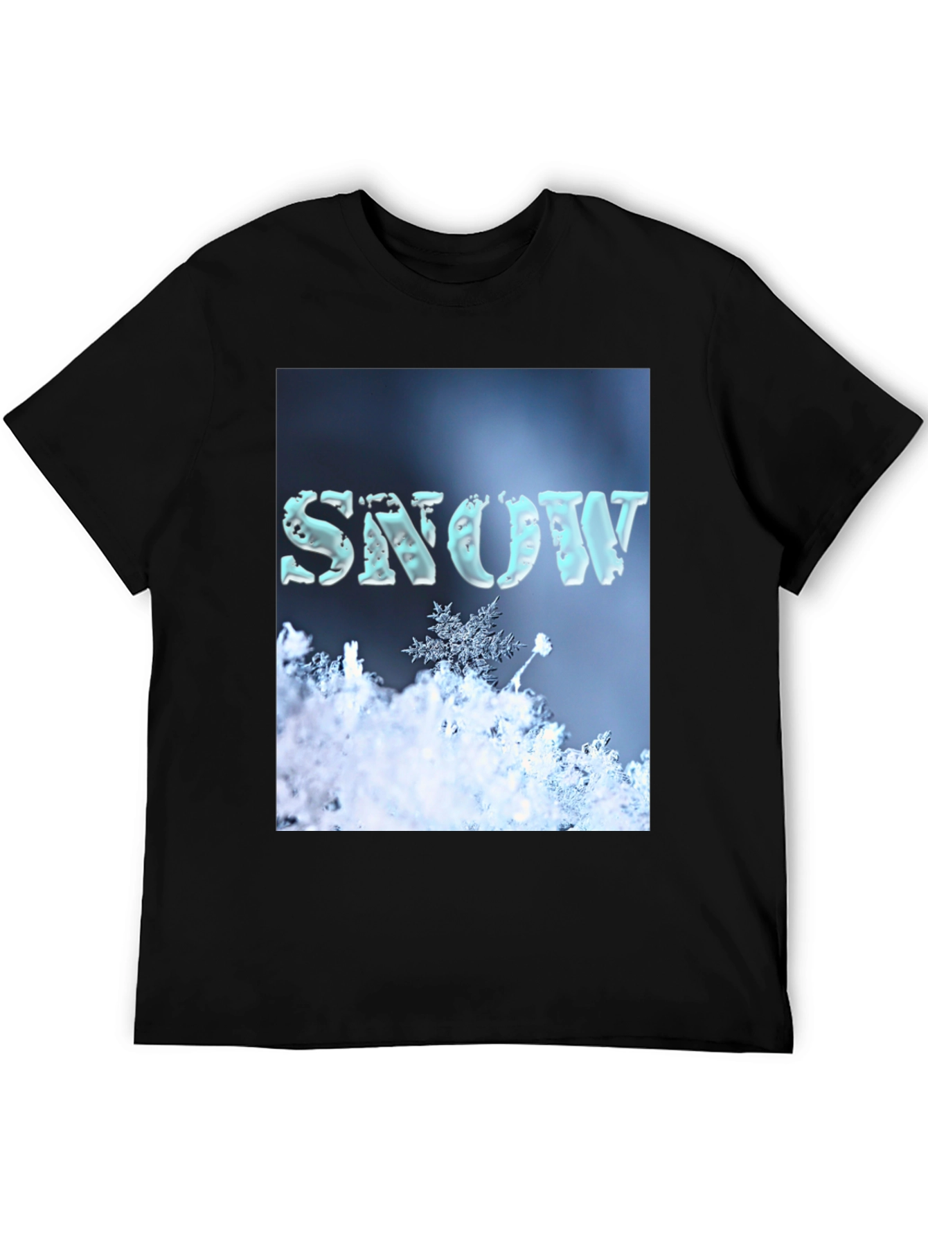 Camiseta Negra con Diseño de Nieve Invernal