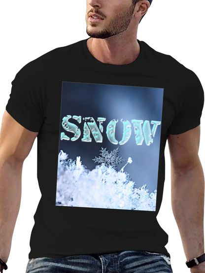 Camiseta Negra con Diseño de Nieve Invernal