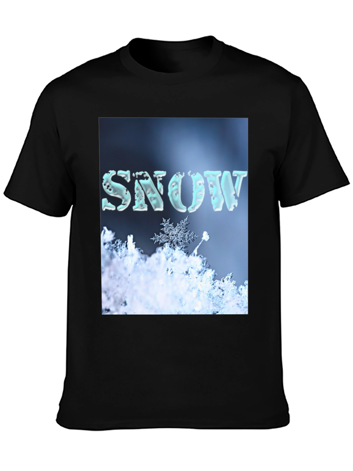 Camiseta Negra con Diseño de Nieve Invernal
