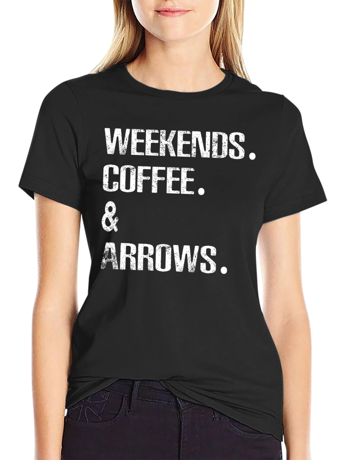 Camiseta Negra: Weekends Coffee & Arrows
