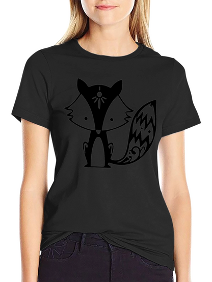 Camiseta Negra con Diseño de Zorro Estilizado