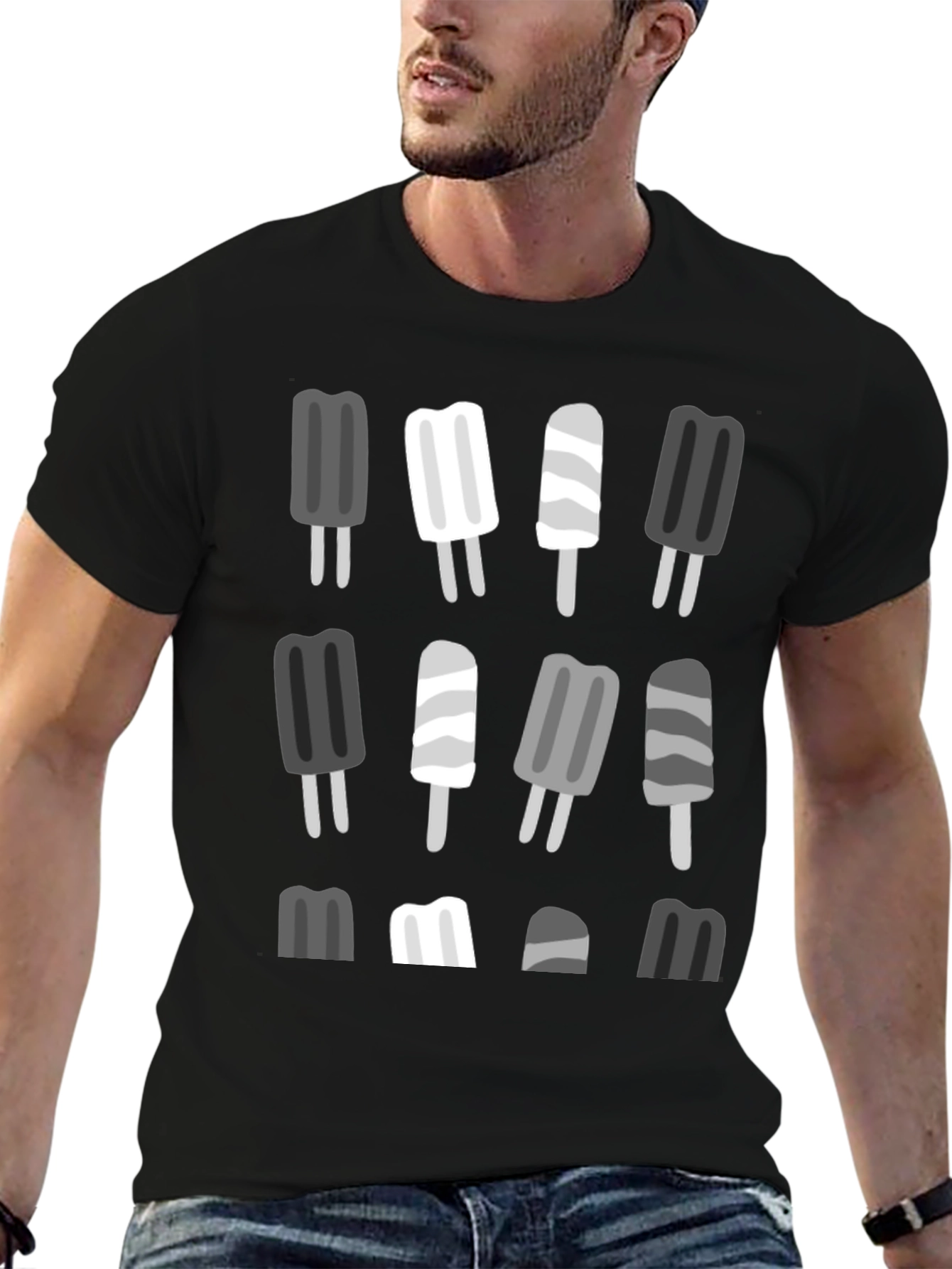 Camiseta Negra con Diseño de Paletas Heladas