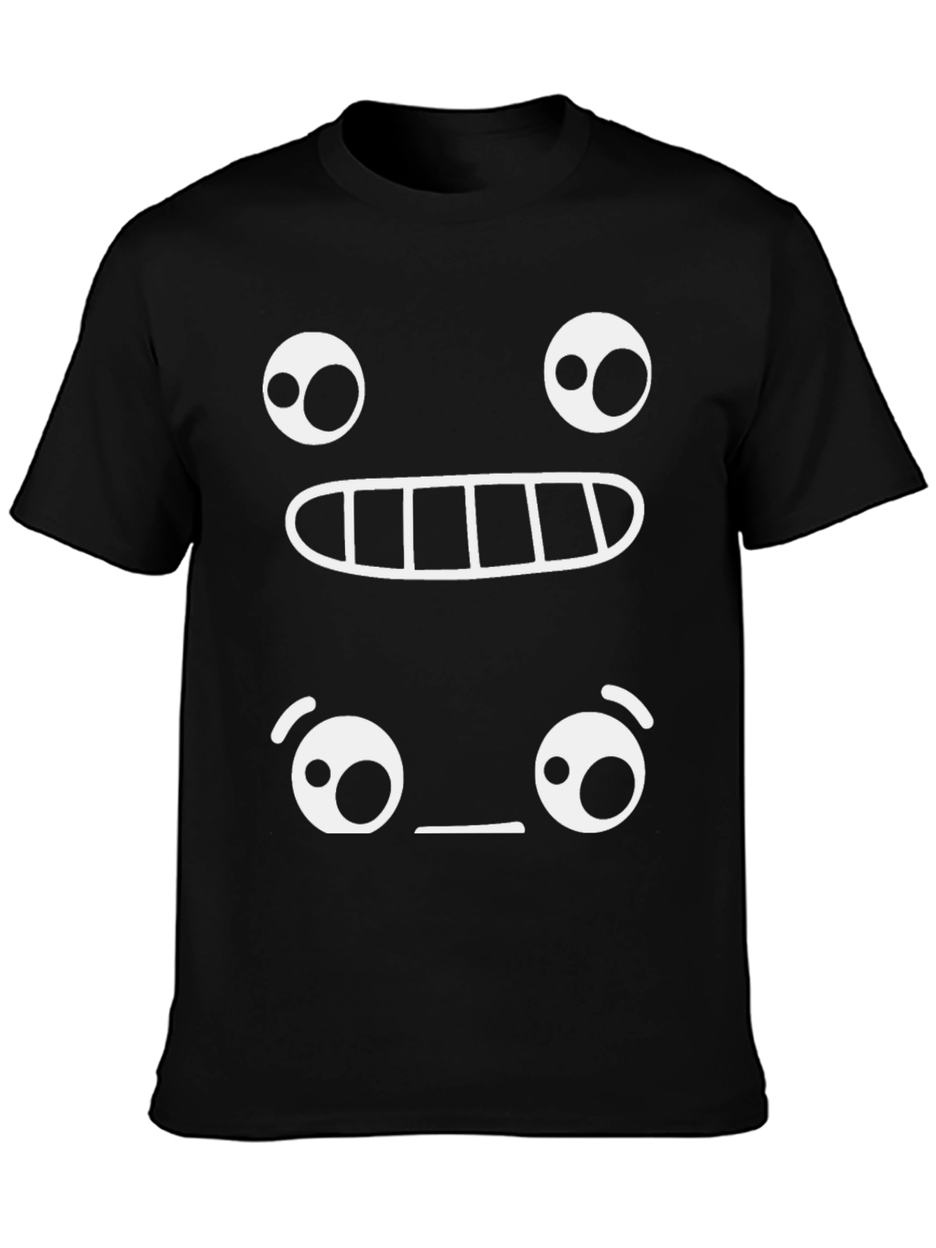 Camiseta Negra con Diseño Gráfico de Emoticonos