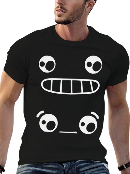 Camiseta Negra con Diseño Gráfico de Emoticonos