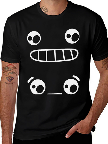 Camiseta Negra con Diseño Gráfico de Emoticonos