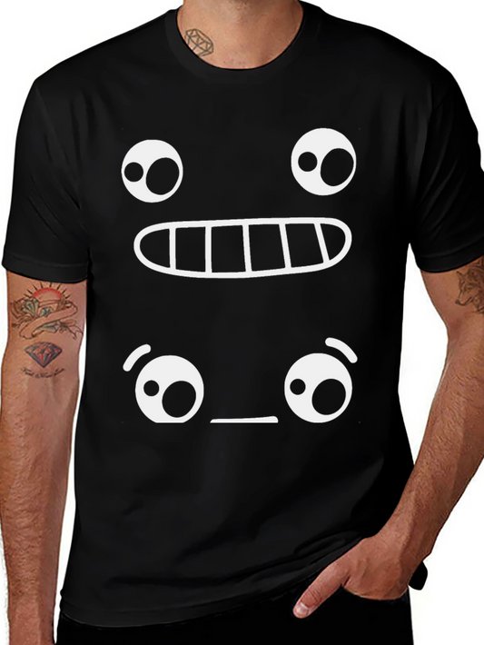 Camiseta Negra con Diseño Gráfico de Emoticonos