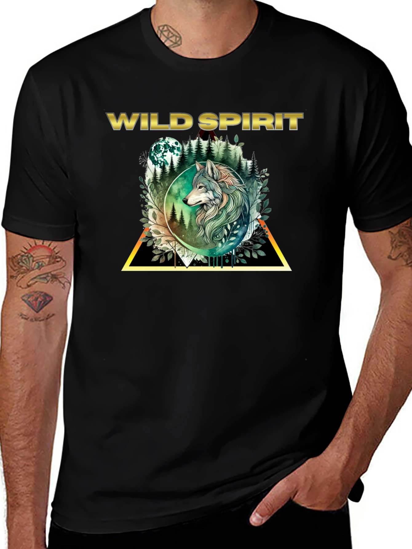 Camiseta Negra Espíritu Salvaje con Lobo