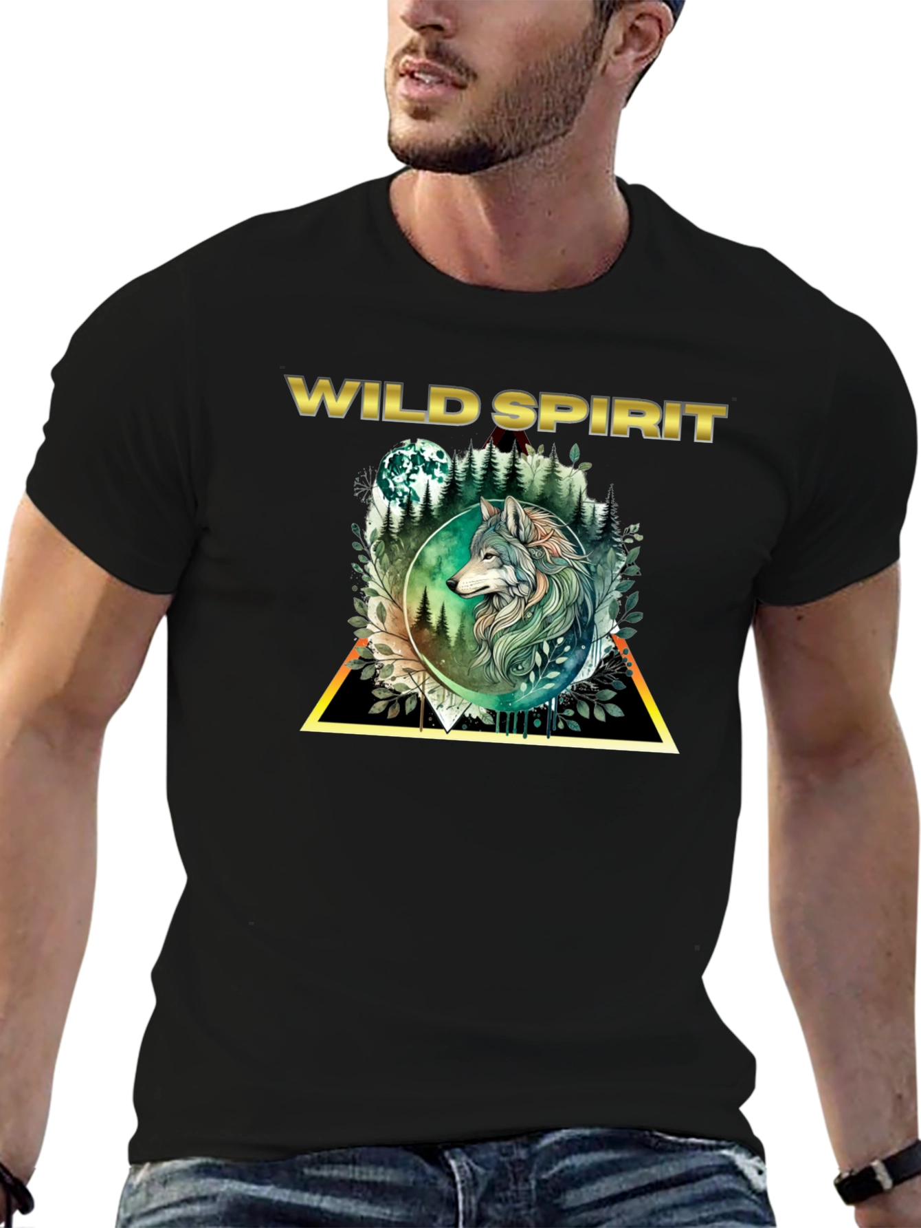 Camiseta Negra Espíritu Salvaje con Lobo