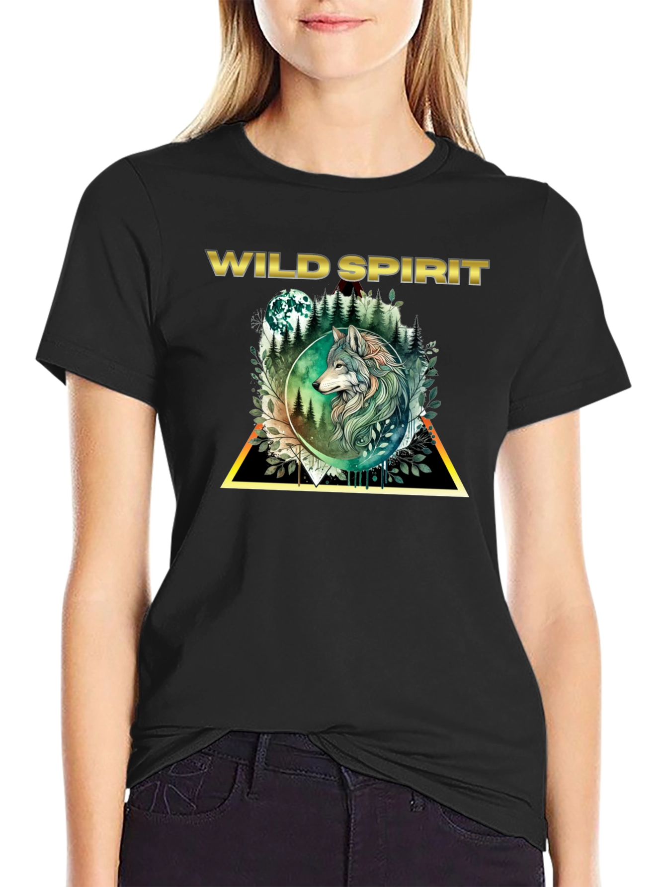 Camiseta Negra Espíritu Salvaje con Lobo
