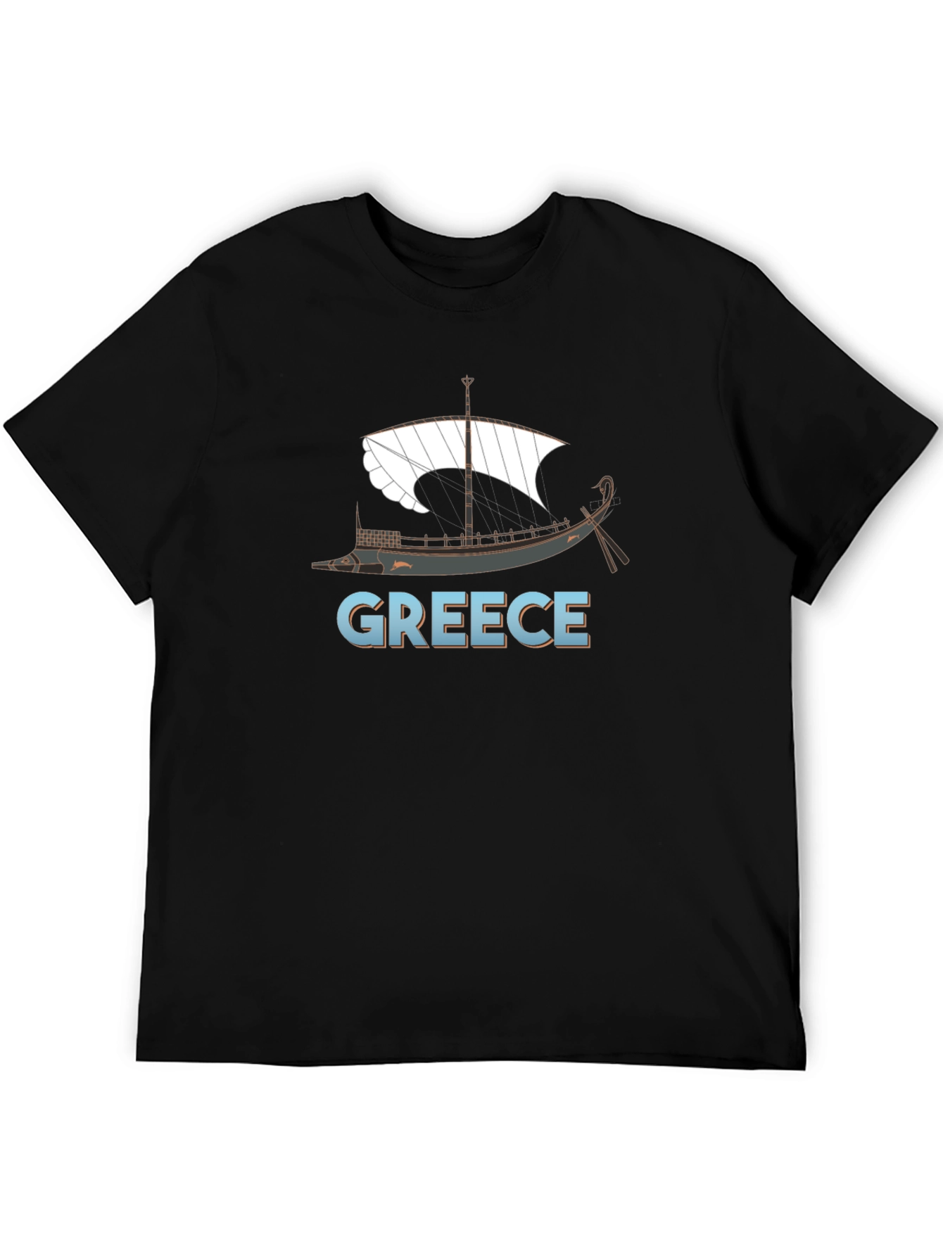 Camiseta Negra Grecia Barco Clásico Hombre