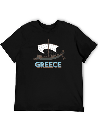 Camiseta Negra Grecia Barco Clásico Hombre