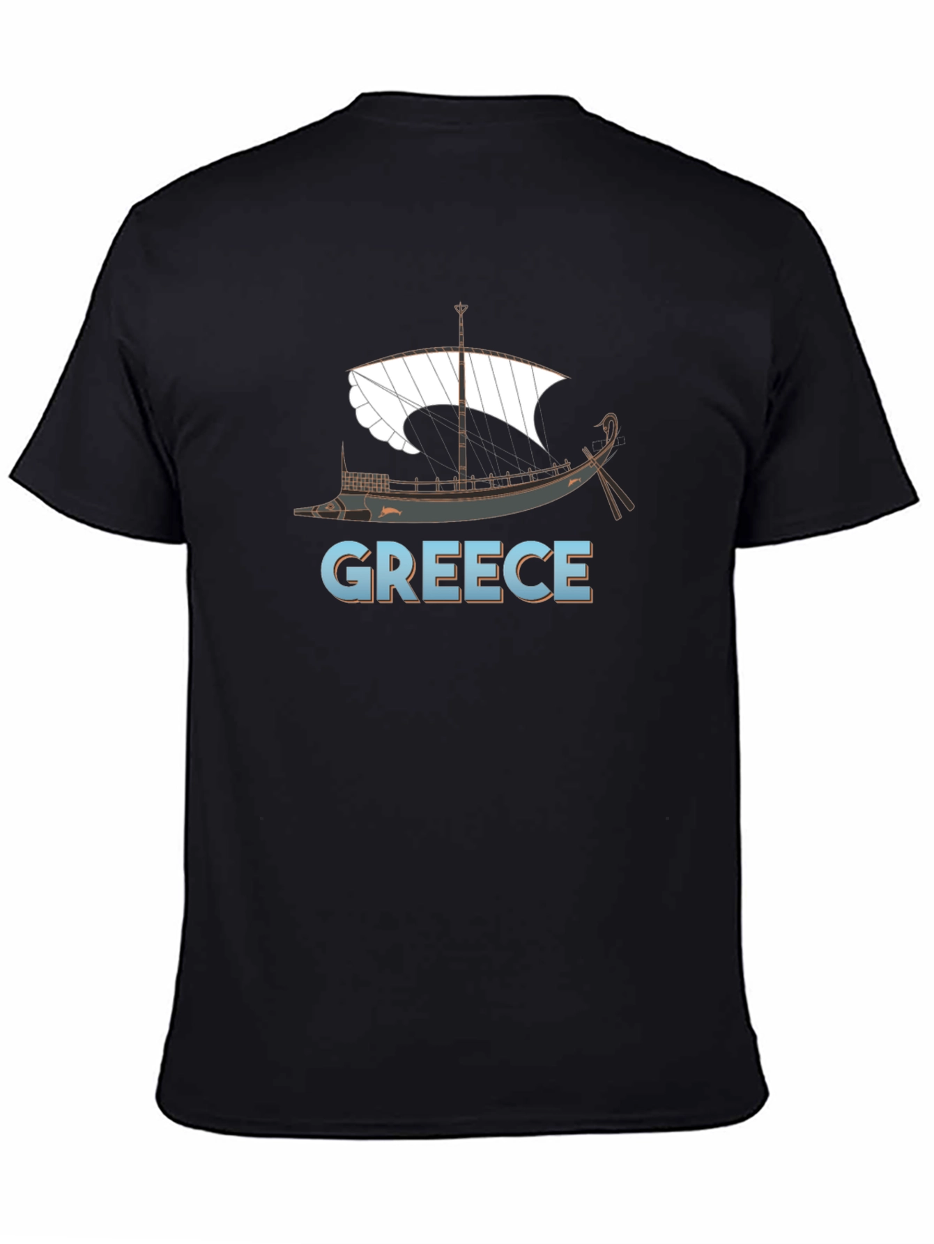 Camiseta Negra Grecia Barco Clásico Hombre