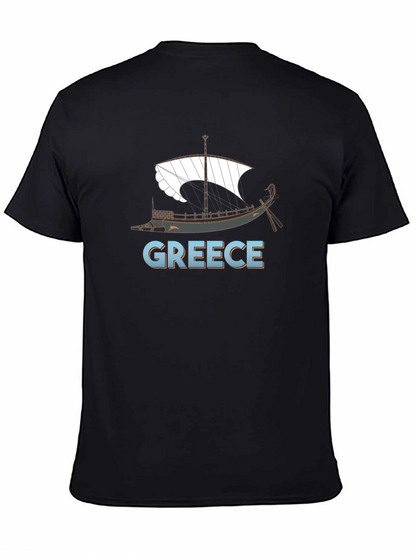Camiseta Negra Grecia Barco Clásico Hombre