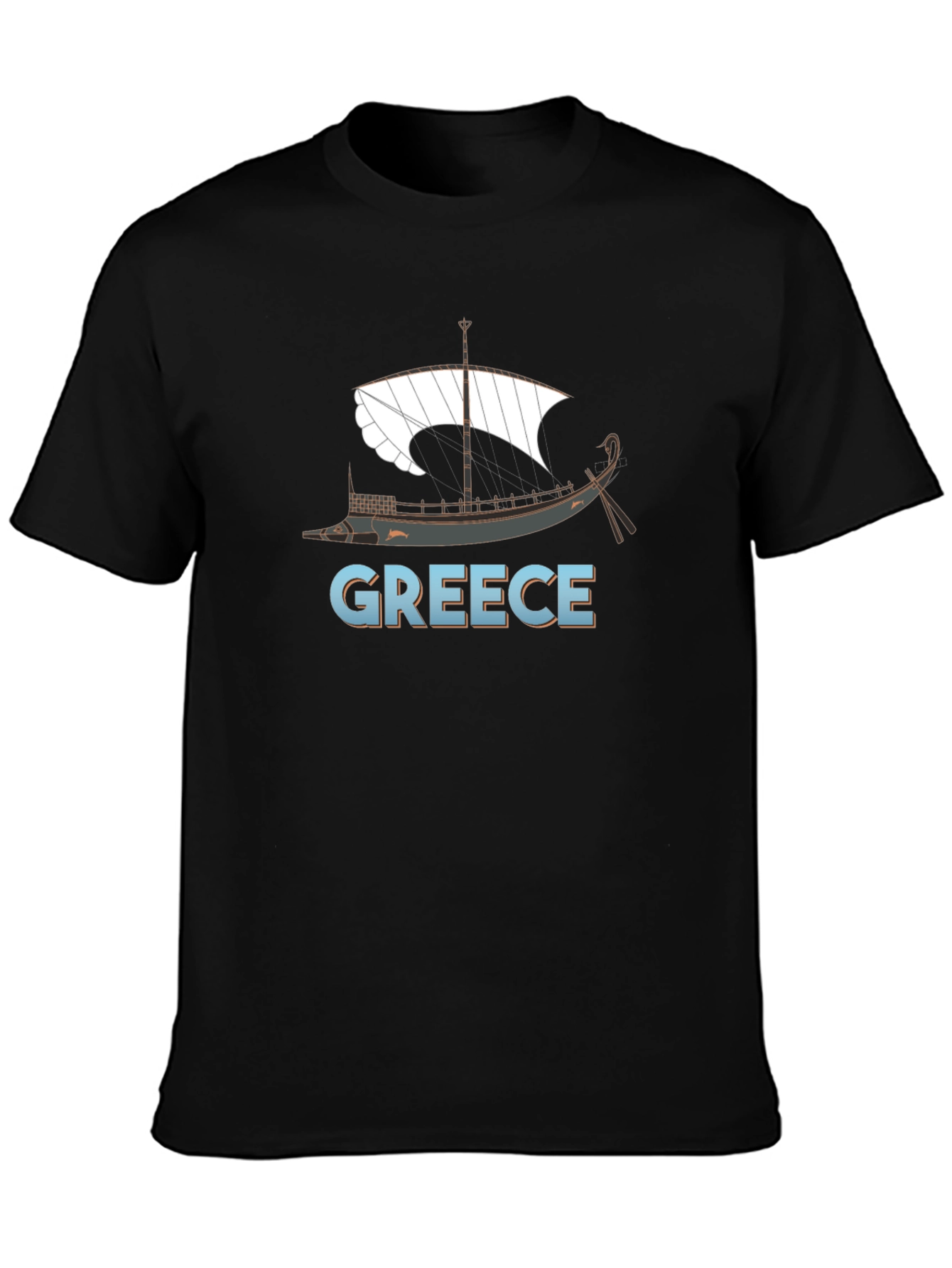Camiseta Negra Grecia Barco Clásico Hombre