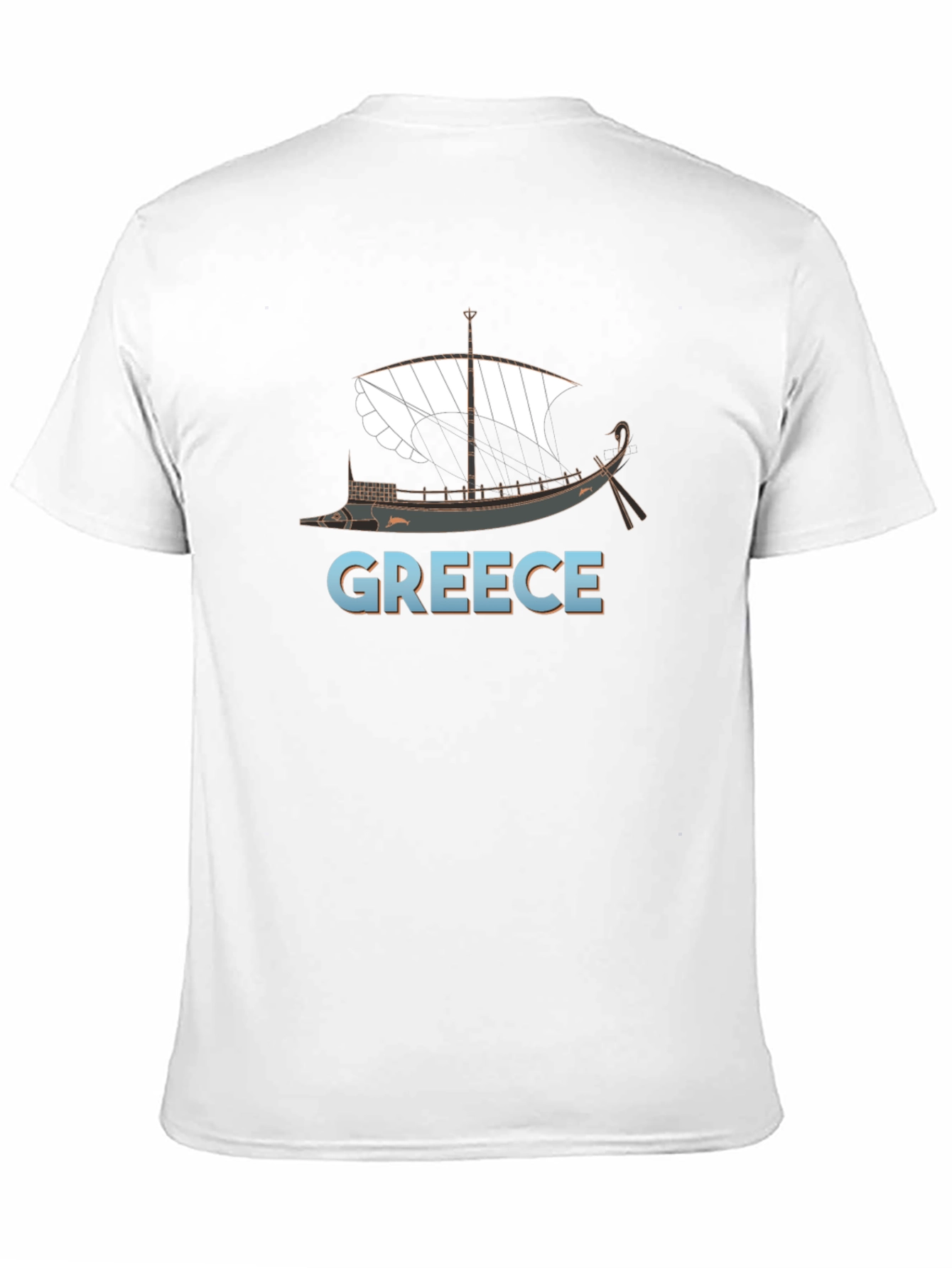 Camiseta Negra Grecia Barco Clásico Hombre