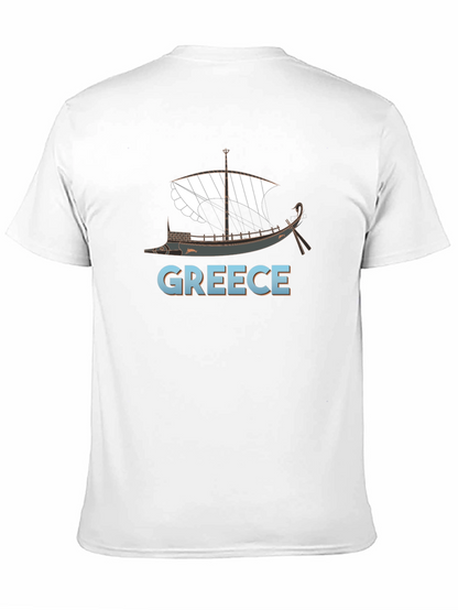 Camiseta Negra Grecia Barco Clásico Hombre