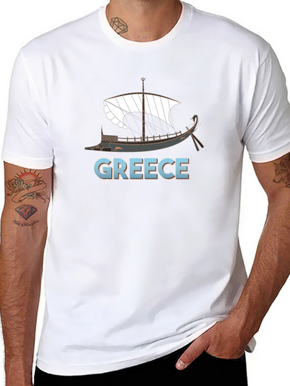 Camiseta Negra Grecia Barco Clásico Hombre