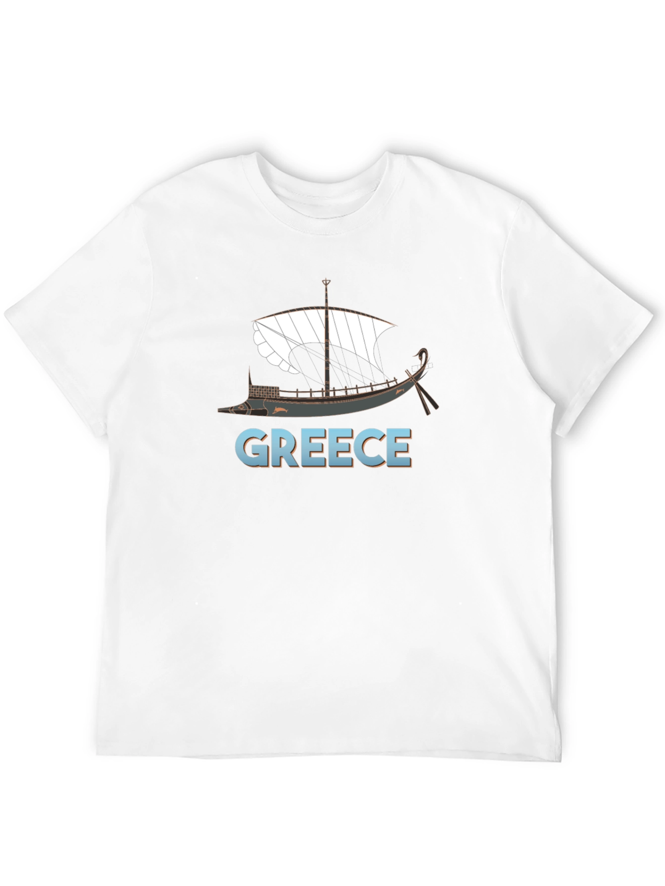 Camiseta Negra Grecia Barco Clásico Hombre