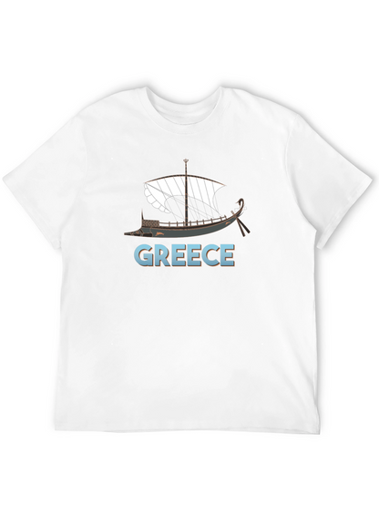 Camiseta Negra Grecia Barco Clásico Hombre