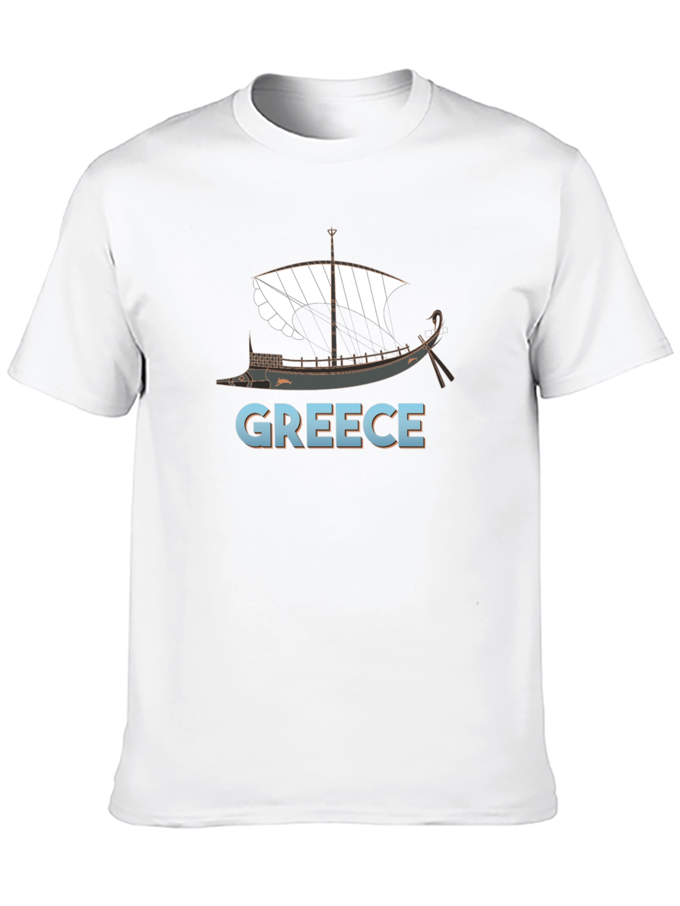 Camiseta Negra Grecia Barco Clásico Hombre