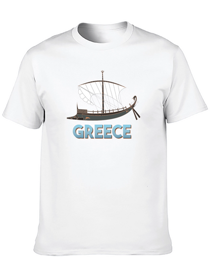 Camiseta Negra Grecia Barco Clásico Hombre