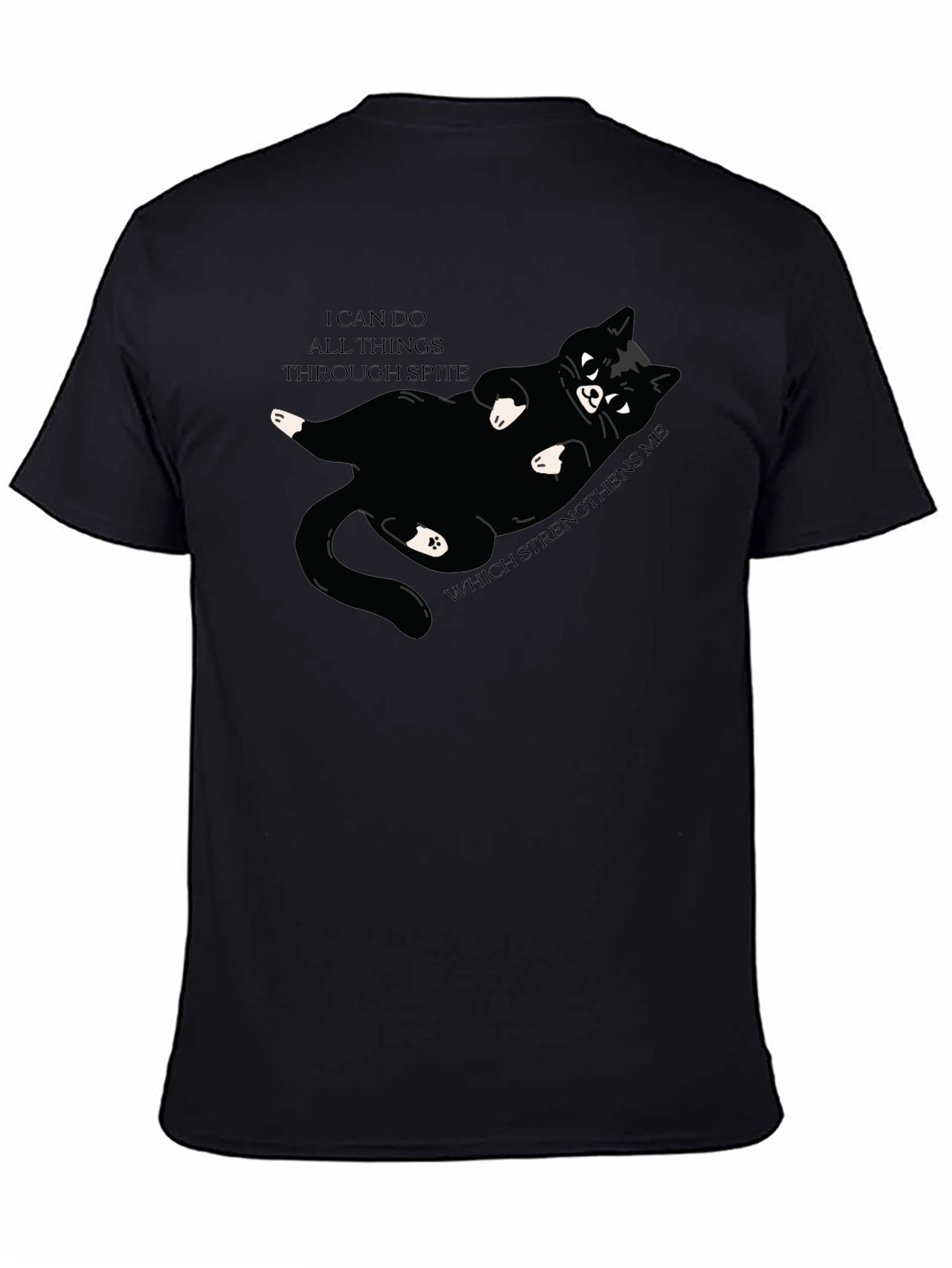 Camiseta Negra: Gato Negro y Frase Motivacional