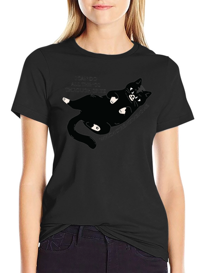 Camiseta Negra: Gato Negro y Frase Motivacional