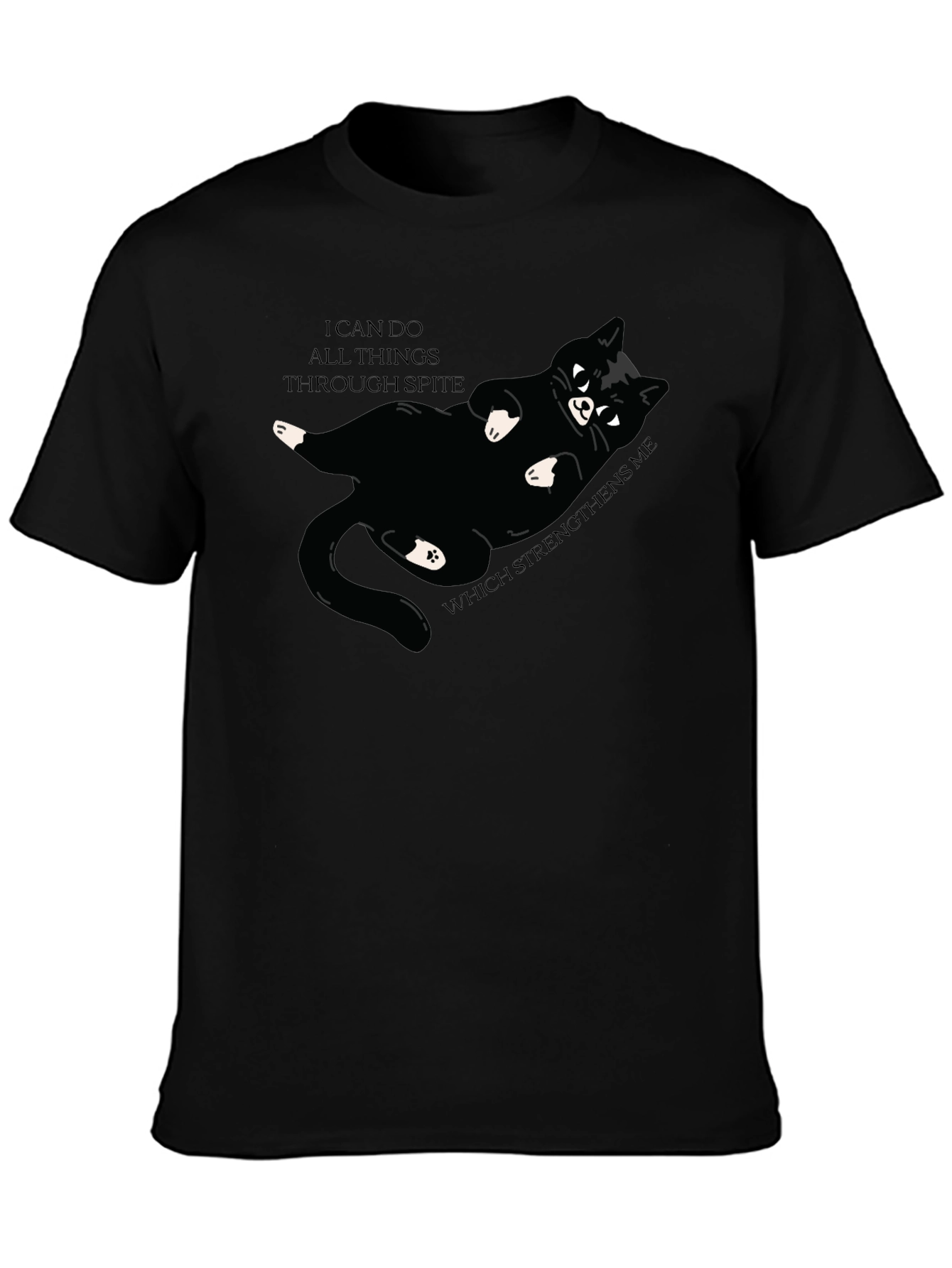 Camiseta Negra: Gato Negro y Frase Motivacional