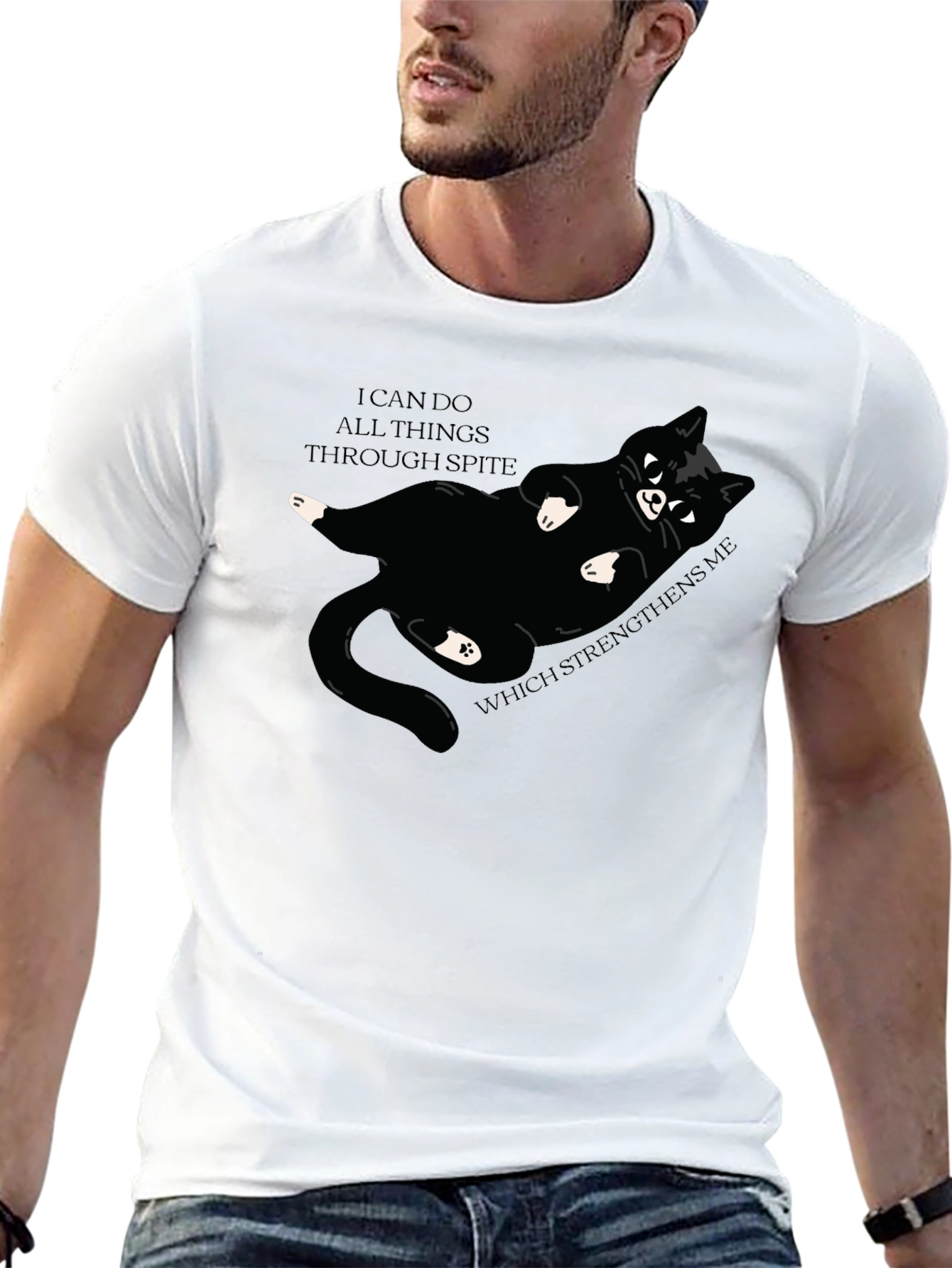 Camiseta Negra: Gato Negro y Frase Motivacional
