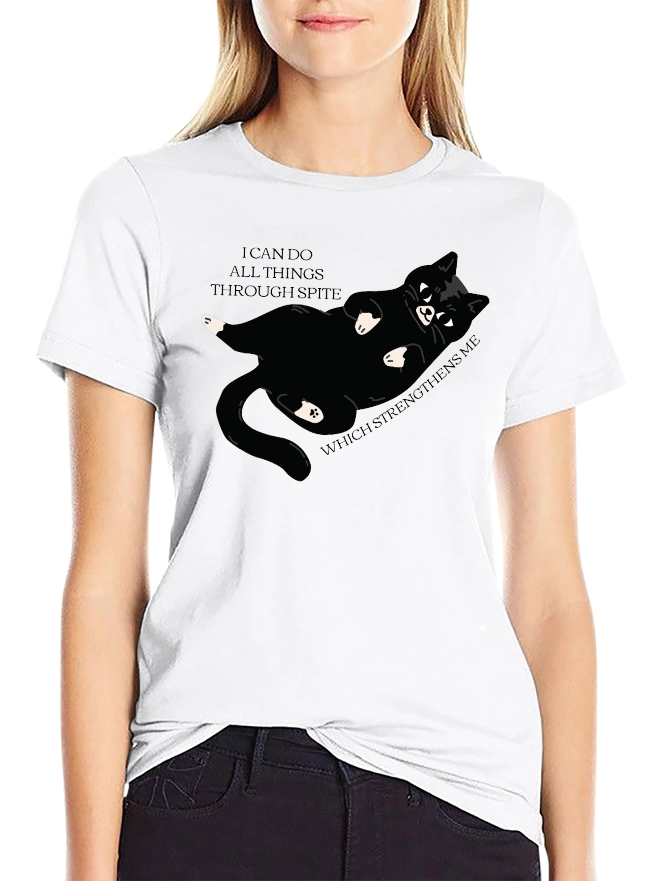 Camiseta Negra: Gato Negro y Frase Motivacional