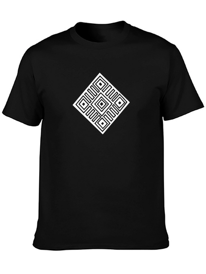 Camiseta Negra Hombre Diseño Geométrico Blanco