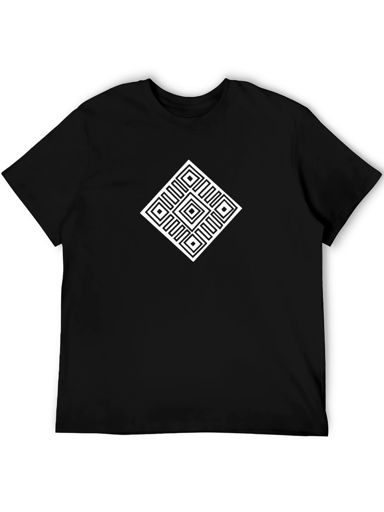 Camiseta Negra Hombre Diseño Geométrico Blanco