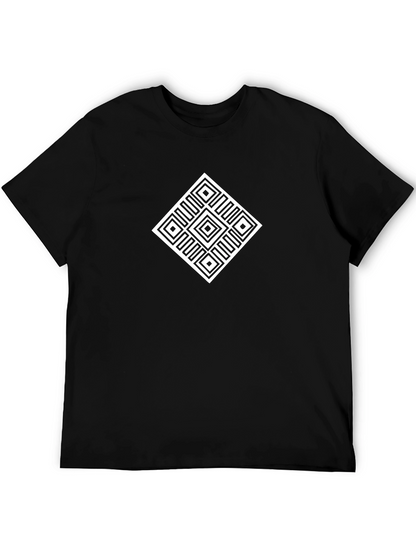 Camiseta Negra Hombre Diseño Geométrico Blanco