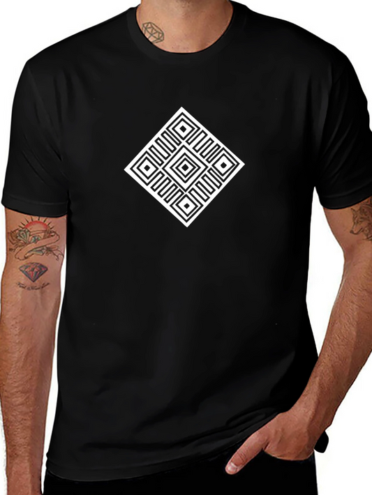 Camiseta Negra Hombre Diseño Geométrico Blanco