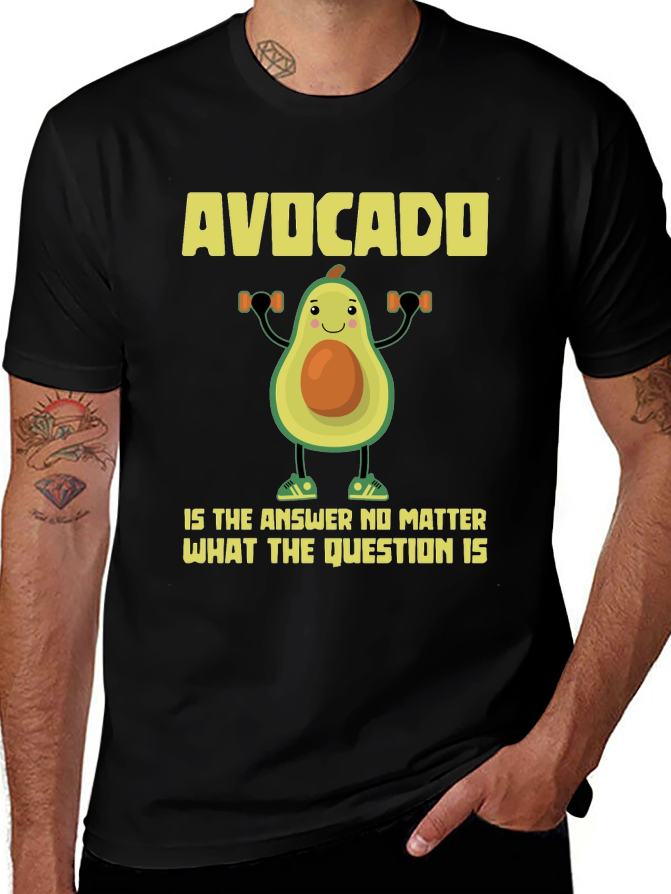 Camiseta Negra con Diseño Divertido de Aguacate Fitness