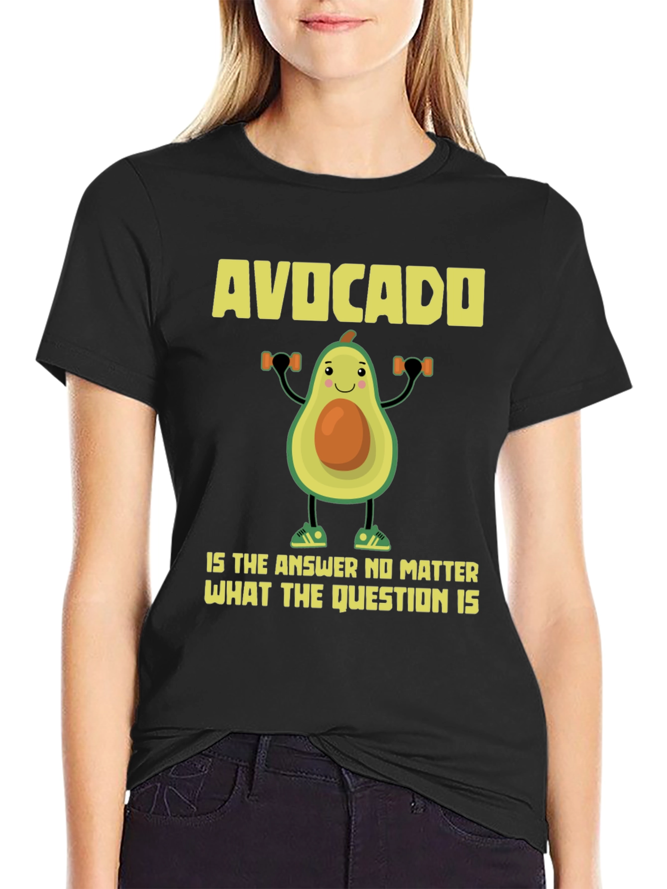 Camiseta Negra con Diseño Divertido de Aguacate Fitness
