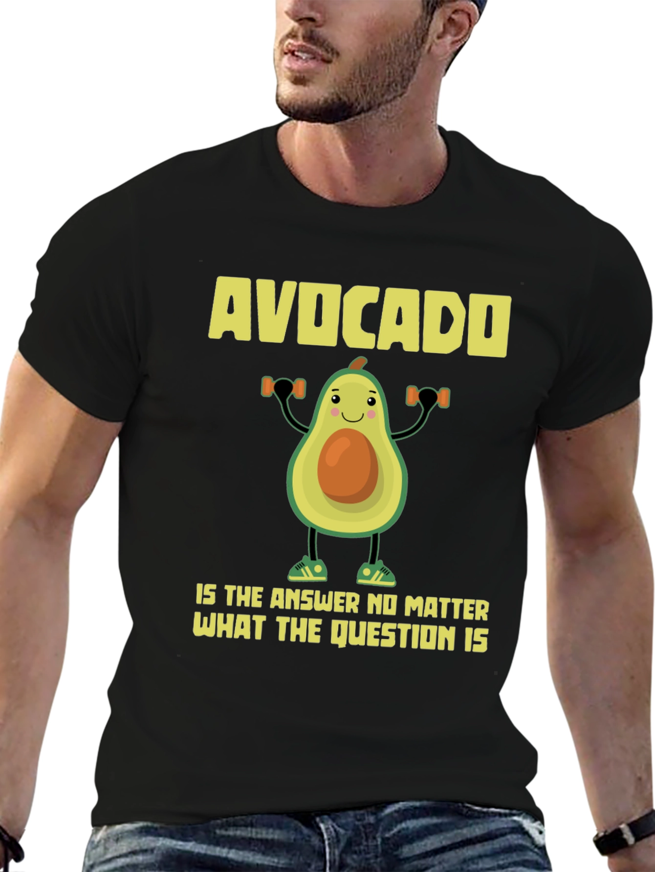 Camiseta Negra con Diseño Divertido de Aguacate Fitness