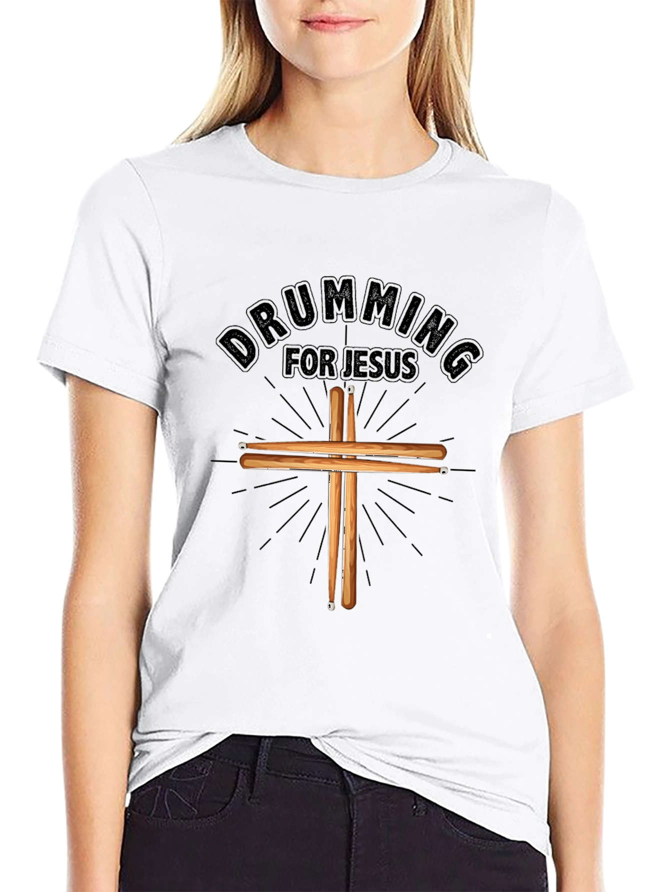 Camiseta Negra Cristiana Drumming for Jesus