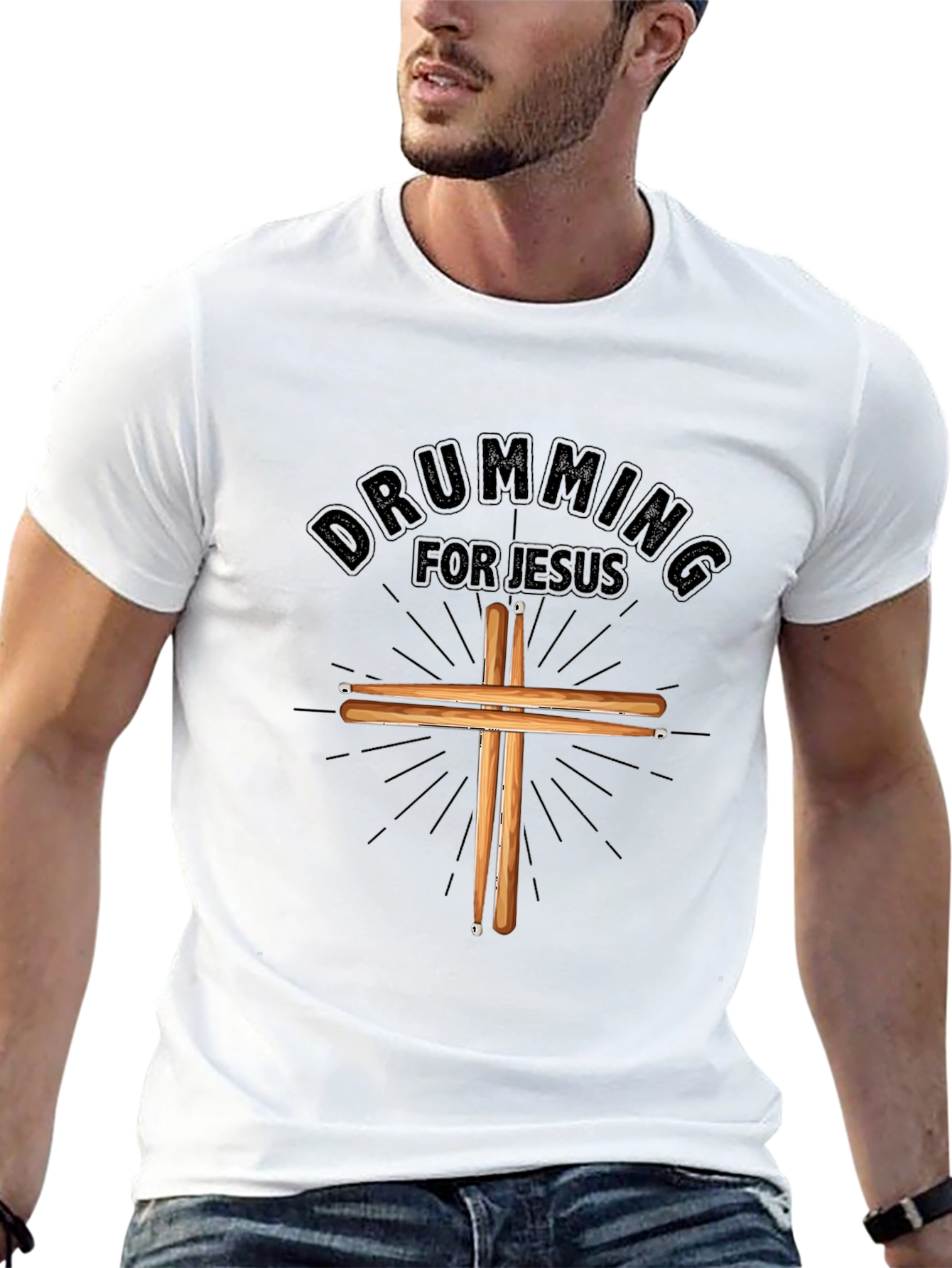 Camiseta Negra Cristiana Drumming for Jesus
