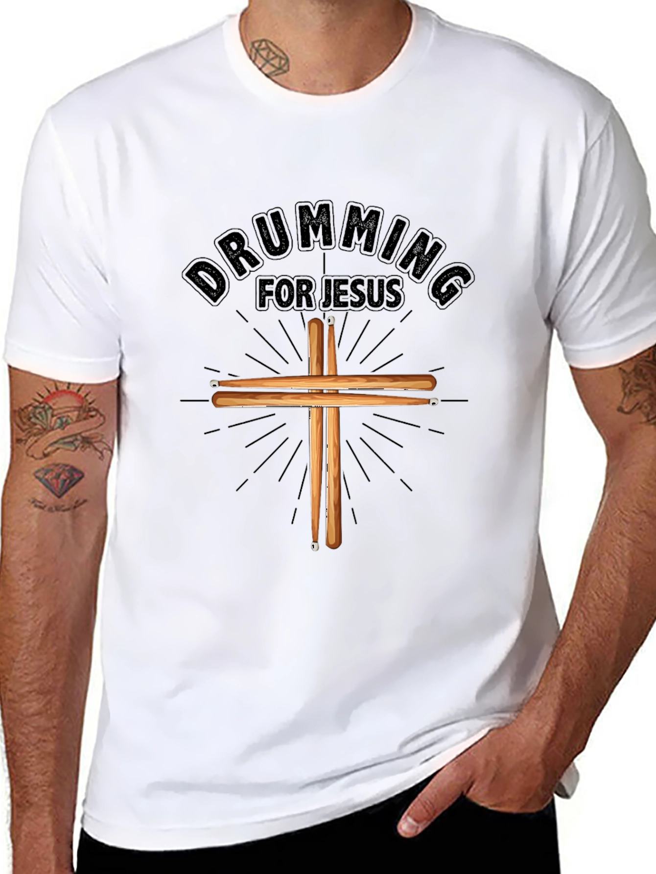 Camiseta Negra Cristiana Drumming for Jesus