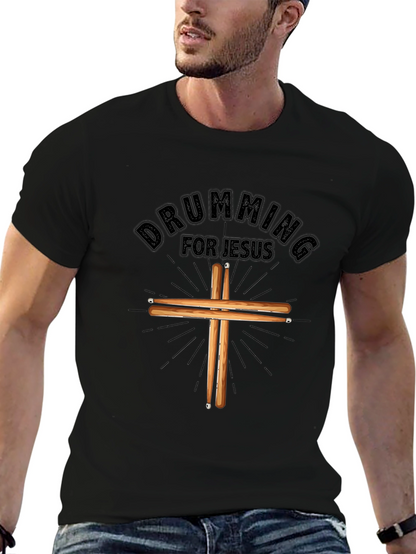 Camiseta Negra Cristiana Drumming for Jesus