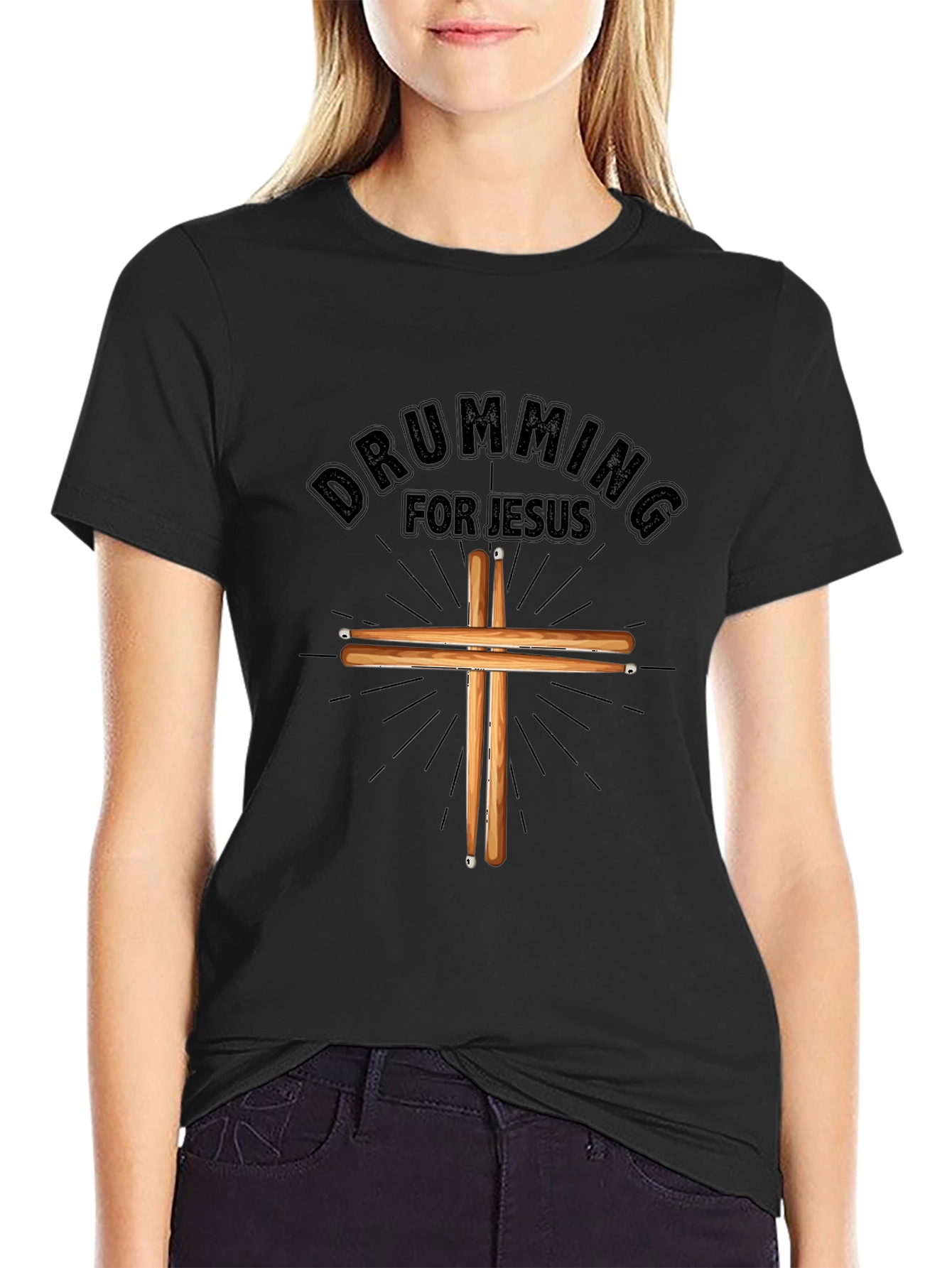 Camiseta Negra Cristiana Drumming for Jesus