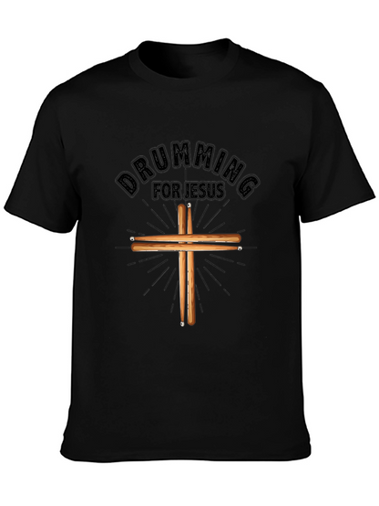Camiseta Negra Cristiana Drumming for Jesus